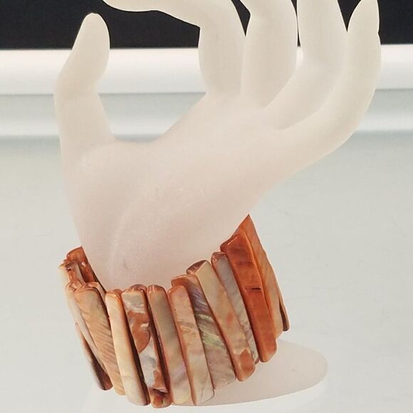 Abalone Mother of Pearl Shells Bracelet Tropical Boho Beach Stretch Orange Lust - Picture 7 of 10